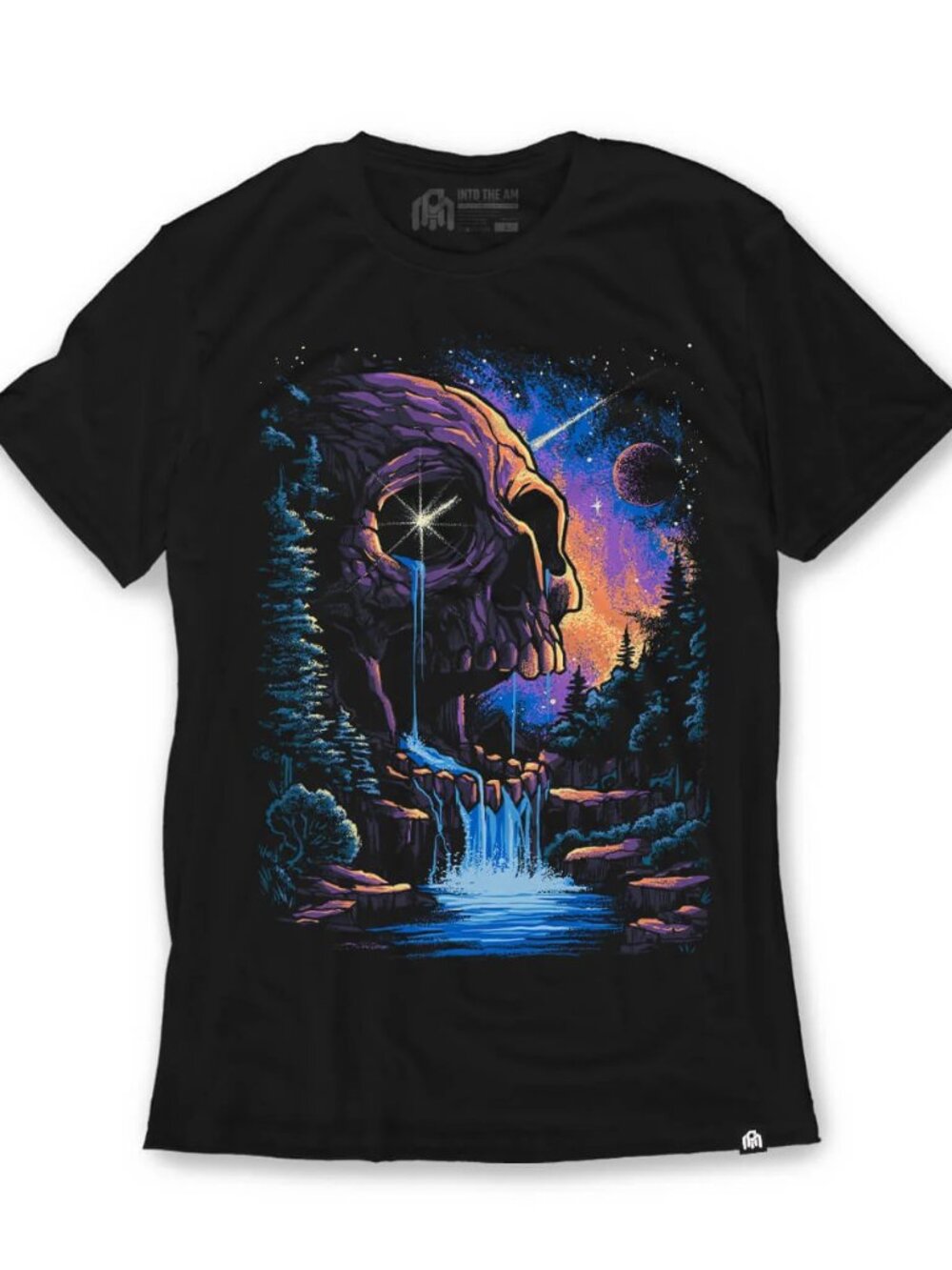 Eternal Flow Skull Waterfall Graphic Tee Black Dark Fantasy Nature Shirt